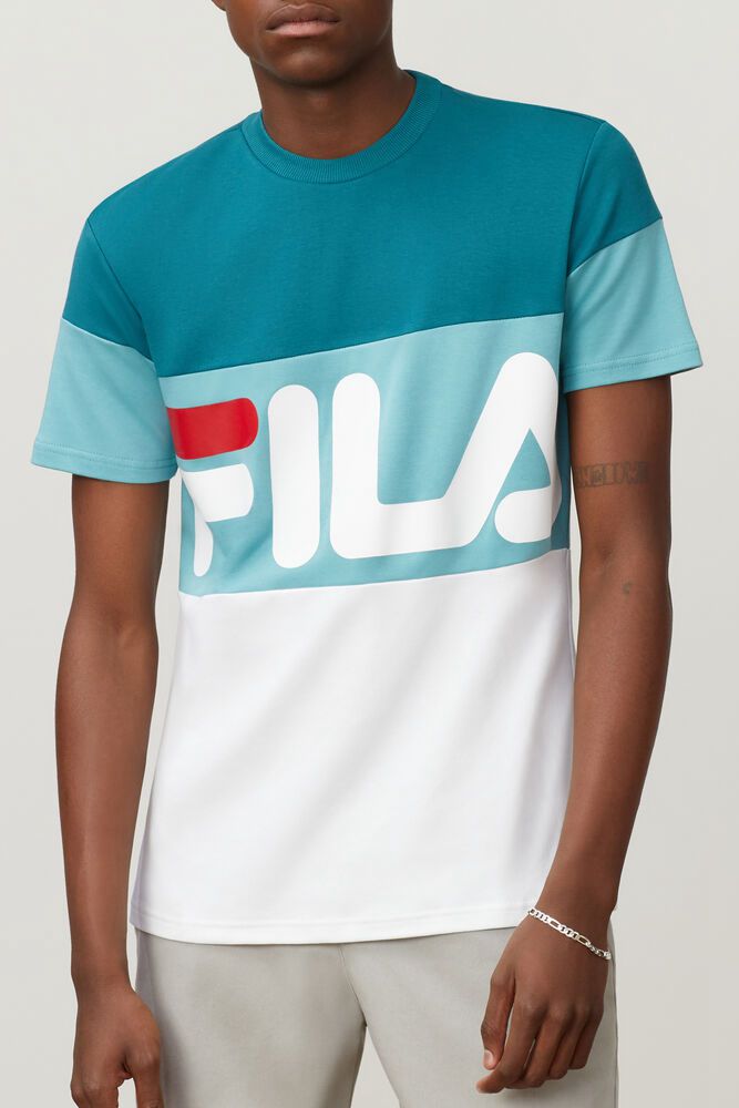 Fila Vialli White/Turquoise T-Shirt Mens - NZ 36201-WANZ